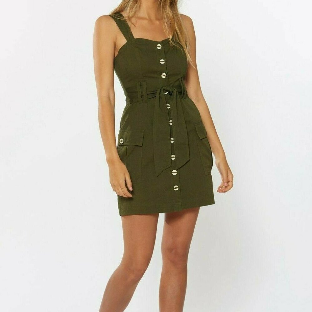 Red Carter Kendall Safari Green Button Mini Dress